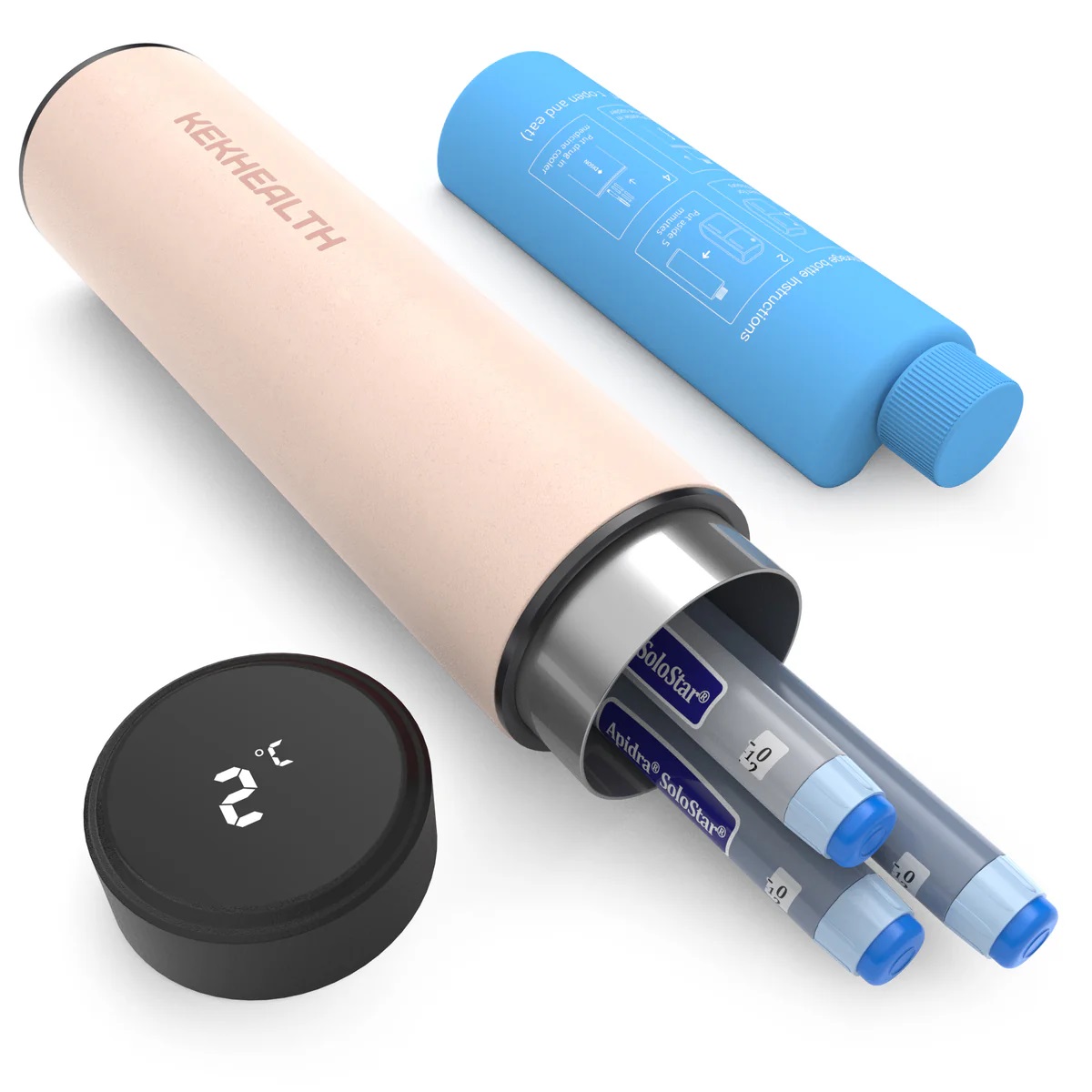 4 Termos portabil pentru insulina, capacitate 2-3 stilouri, KEKHEALTH ODYSSEY Smart, Rose Quartz - imagine 1