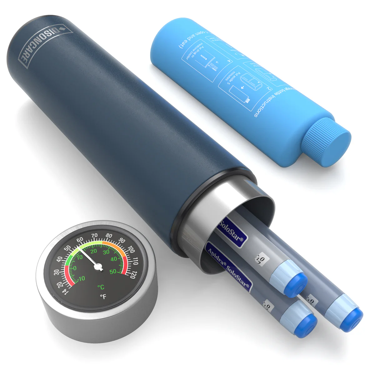 1_63fc20ad-7602-4c87-bfcf-9f9cd9723358.jpg Termos portabil pentru insulina, capacitate 2-3 stilouri, KEKHEALTH ODYSSEY Termometru Mecanic, Navy Blue - imagine 1